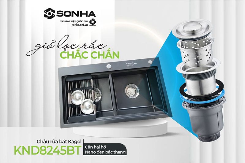 Giỏ đựng r&aacute;c chậu Kagol KND8245BT hai hố c&acirc;n 