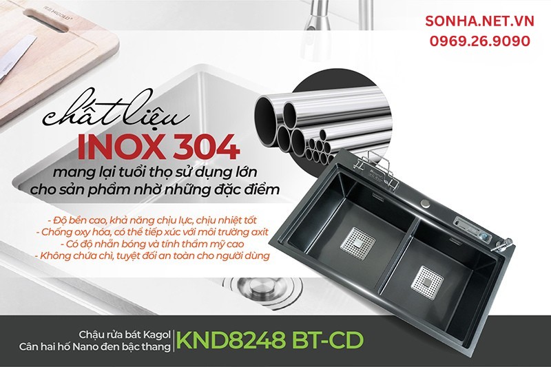 Kagol KND8248 BT-CD l&agrave;m từ inox 304, phủ nano n&ecirc;n độ bền rất cao