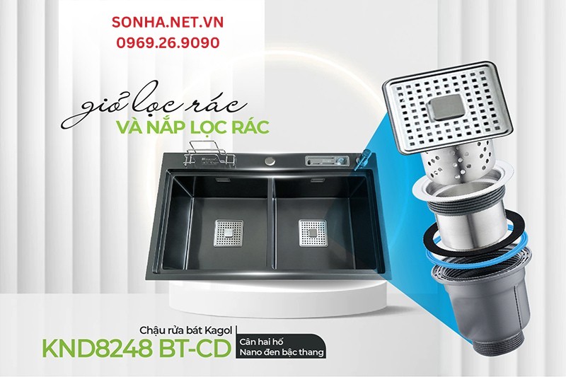 Giỏ v&agrave; nắp lọc r&aacute;c Kagol KND8248 BT-CD hạn chế t&igrave;nh trạng tắc ống nước