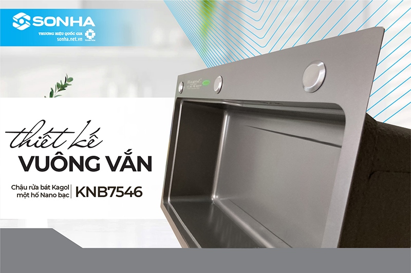 Bồn rửa ch&eacute;n Kagol KNB7546 thiết kế vu&ocirc;ng vắn tạo sự khoẻ khoắn, chắc chắn