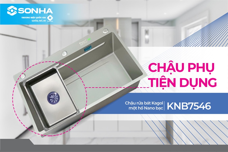 Khi mua chậu rửa Kagol KNB7546 được tặng 1 chậu nhỏ v&agrave; thớt gỗ tiện dụng