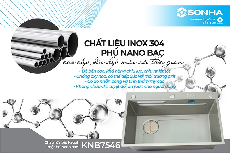 Chất liệu inox 304 gi&uacute;p chậu Kagol KNB7546 được người d&ugrave;ng ưa ti&ecirc;n lựa chọn