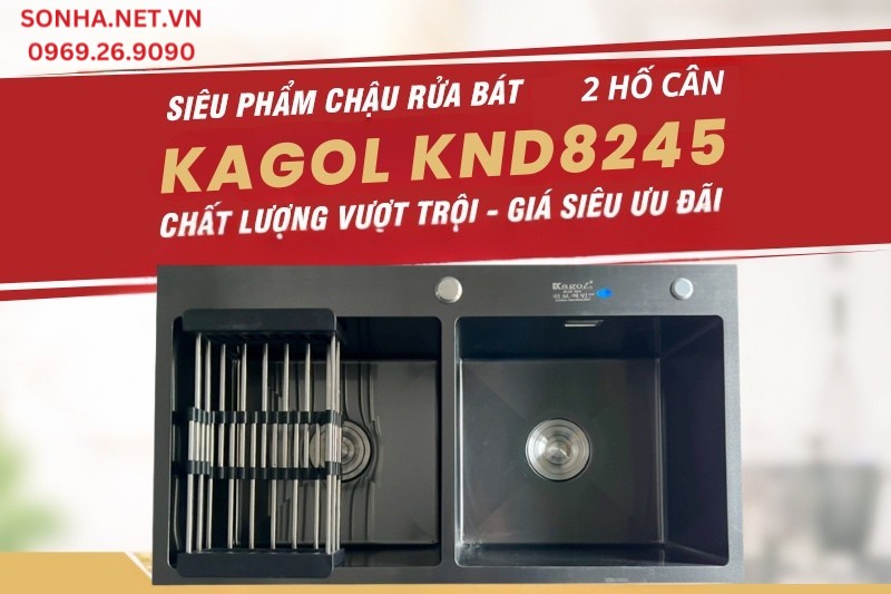Si&ecirc;u phẩm bồn rửa ch&eacute;n 2 hố c&acirc;n Kagol KND8245 phủ nano đen