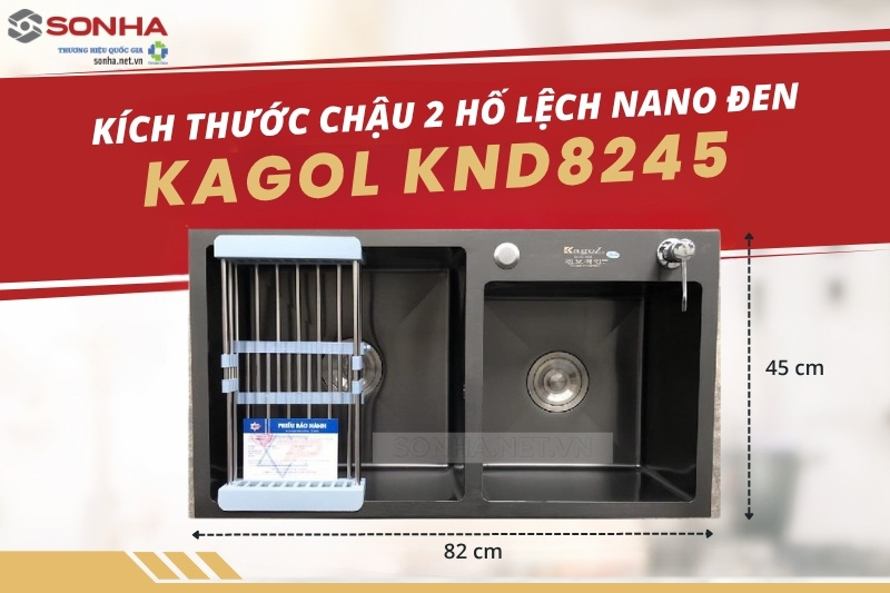 K&iacute;ch thước bồn rửa ch&eacute;n Kagol KND8245 2 hố lệch nano đen ph&ugrave; hợp với kh&ocirc;ng gian của mọi 8Kbet888 cá cược thể thao