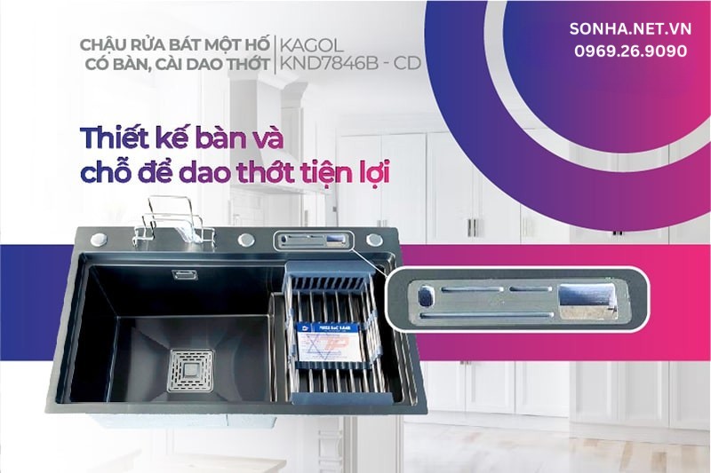 Chậu rửa Kagol KND7846B-CD c&oacute; chỗ để dao tiện lợi