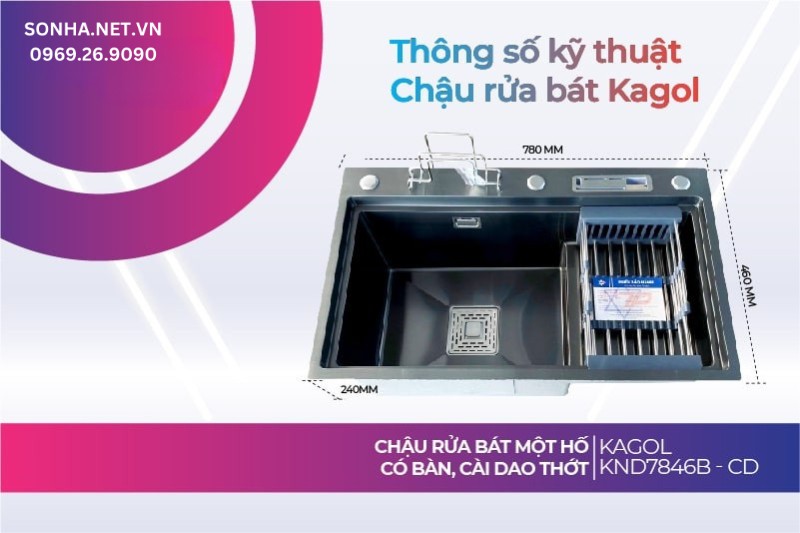  Kagol  KND7846B - CD k&iacute;ch thước 1 hố rộng đ&aacute;p ứng thoải m&aacute;i nhu cầu nấu nướng