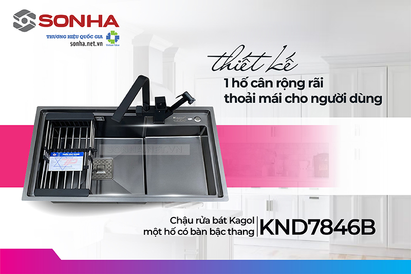Chậu rửa b&aacute;t Kagol KND7846B với thiết kế 1 ngăn lớn