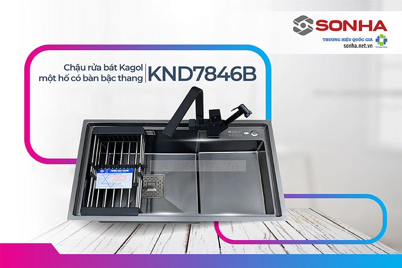 Chậu rửa b&aacute;t Kagol KND7846B một hố c&oacute; bậc thang