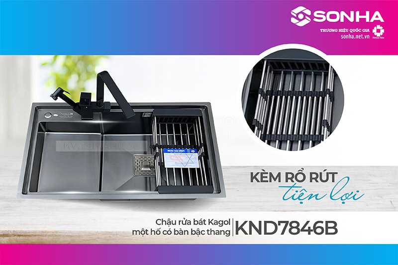 Rổ r&uacute;t chậu rửa b&aacute;t Kagol KND7846B