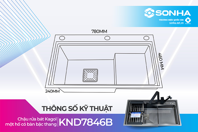 K&iacute;ch thước chậu rửa b&aacute;t Kagol KND7846B