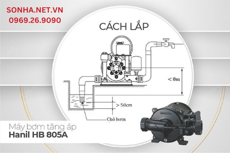 C&aacute;ch lắp đặt m&aacute;y bơm tăng &aacute;p Hanil 600w