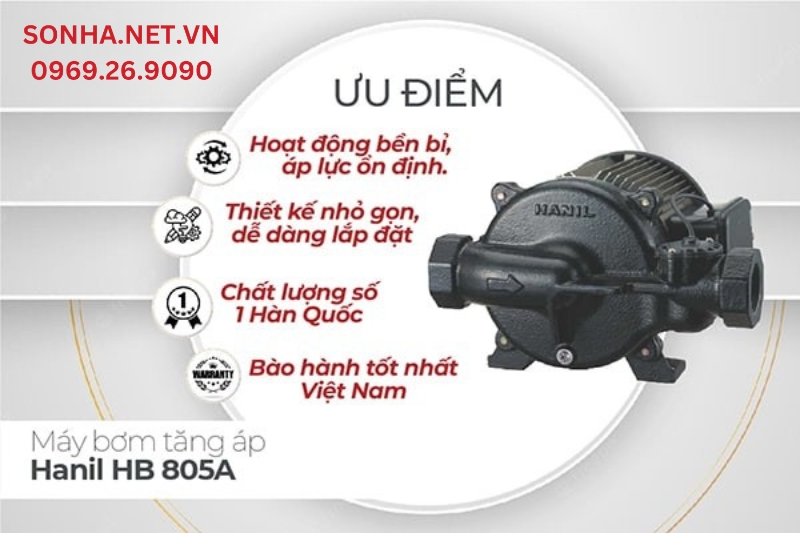 4 ưu điểm m&aacute;y bơm tăng &aacute;p điện tử Hanil HB 805A (600w)