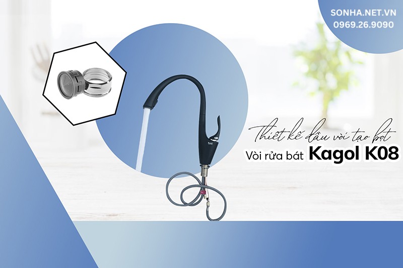 Đầu v&ograve;i K08 thiết kế tạo bọt tiết kiệm nước, hạn chế bắn nước ra ngo&agrave;i