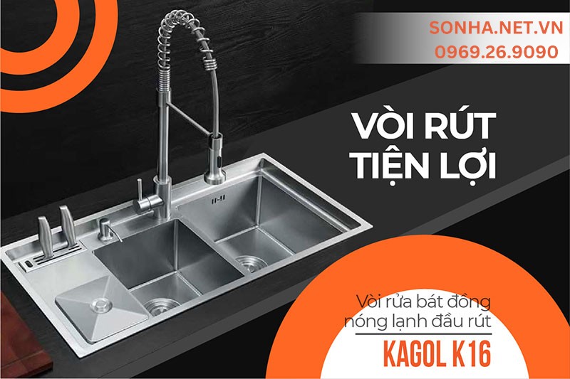 V&ograve;i chậu rửa Kagol K16 thiết kế v&ograve;i r&uacute;t tiện lợi