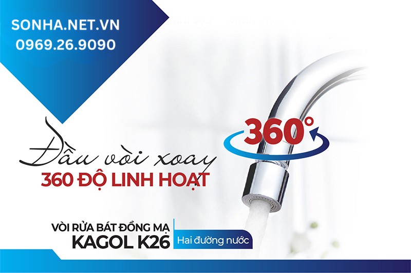 Đầu v&ograve;i K26 xoay 360 độ linh hoạt dễ d&agrave;ng xoay chuyển tới vị tr&iacute; sử dụng
