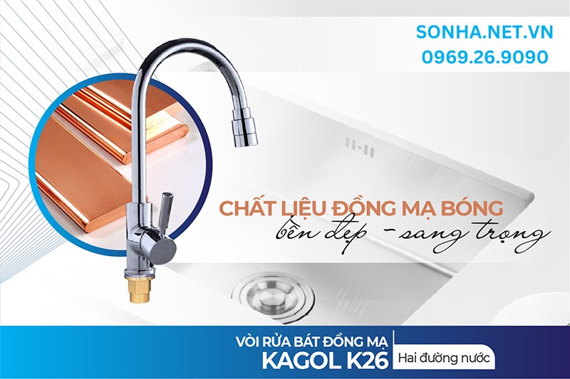V&ograve;i K26 l&agrave;m từ đồng mạ b&oacute;ng tạo n&ecirc;n sang trọng trong căn bếp