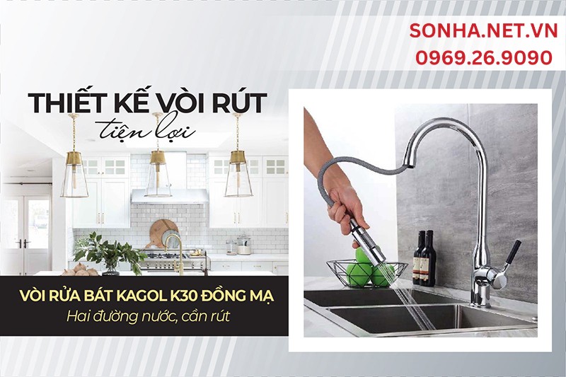 K30 thiết kế vòi rút thuận tiện rửa thực phẩm, vệ sinh