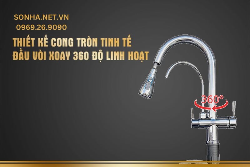 Thiết kế cần cong tròn đầy tinh tế, đầu vòi xoay 360°