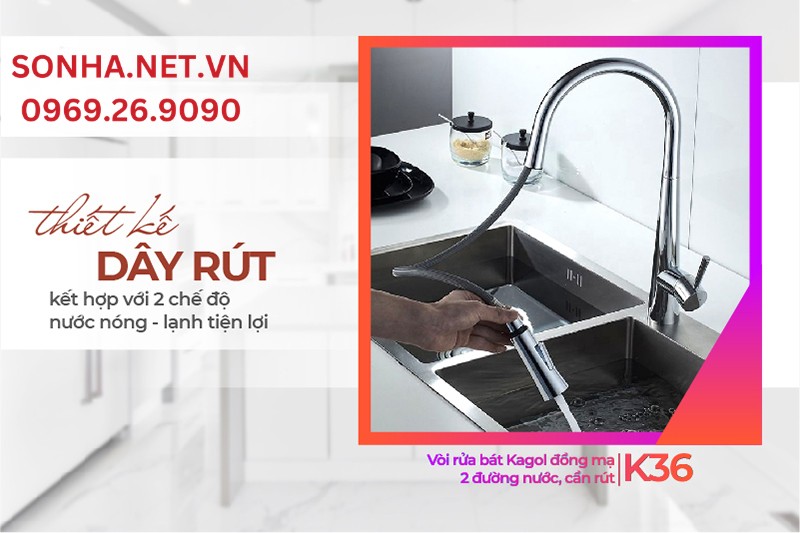 Vòi Kagol K36 với dạng vòi dây rút tiện lợi khi sử dụng