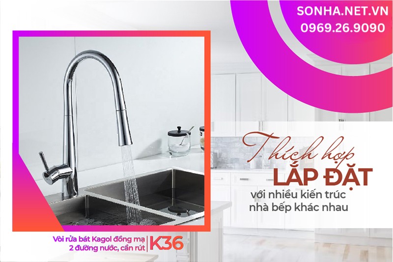 Vòi nước rửa chén Kagol K36 lắp đặt mọi gian bếp