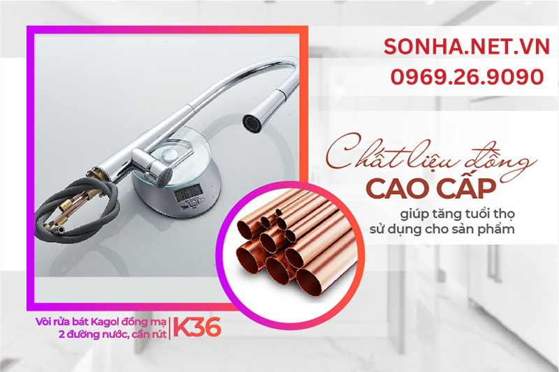 Vòi rửa bát Kagol K36 làm từ chất liệu cao cấp mang nhiều ưu điểm vượt trội