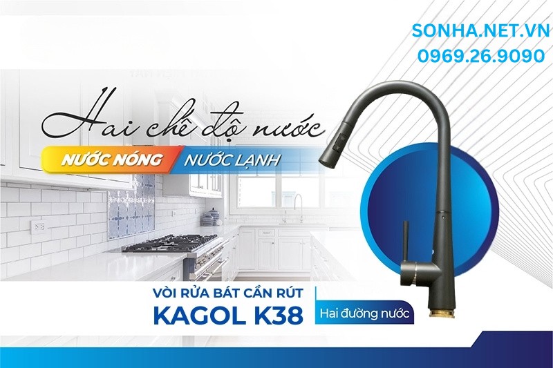 Vòi rửa chén bát Kagol K38 có thiết kế 2 đường nước nóng lạnh