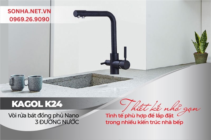 Vòi Kagol K24 thiết kế nhỏ gọn kết hợp màu đen mang đến vẻ đẹp hiện đại trong căn bếp