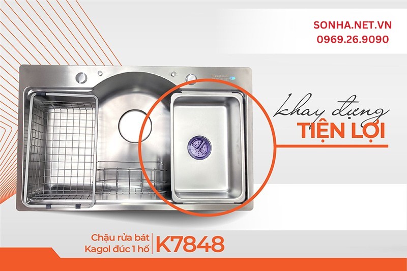 Chậu Kagol K7848 t&iacute;ch hợp khay đựng v&agrave; giỏ treo tiện lợi khi rửa v&agrave; đựng rau củ 