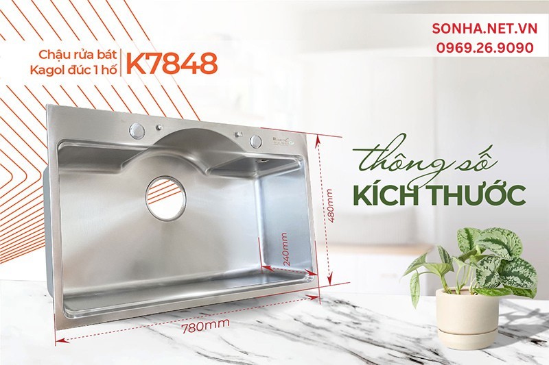 K&iacute;ch thước chậu Kagol K7848 rộng như 2 hố đ&aacute;p ứng tối đa nhu cầu người d&ugrave;ng