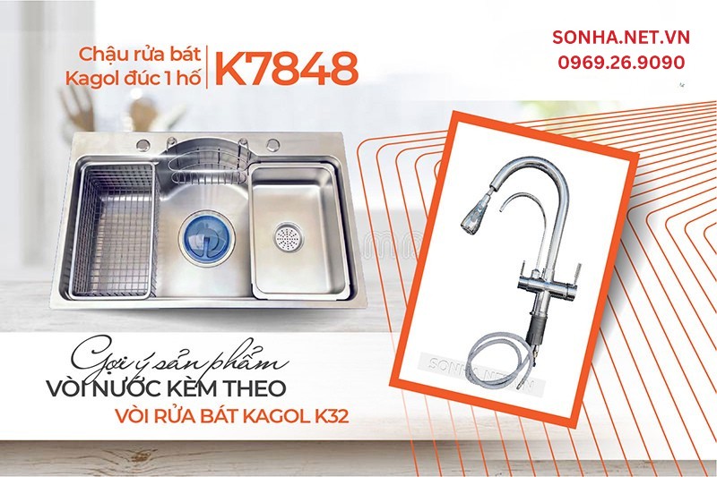 Chậu Kagol K7848 rất ph&ugrave; hợp, tiện lợi sử dụng khi lắp đặt c&ugrave;ng v&ograve;i K32