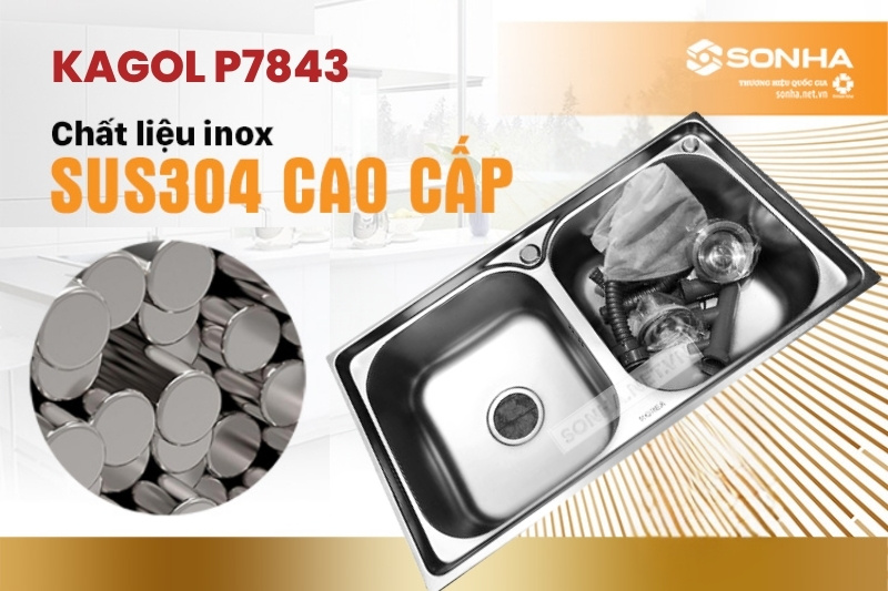 Chậu rửa b&aacute;t Kagol P7843 được sản xuất từ chất liệu inox cao cấp phủ nano