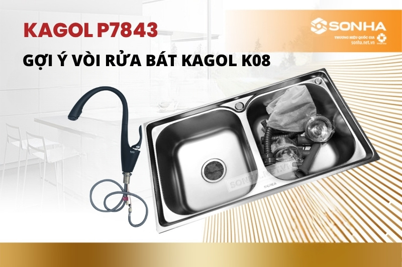 Combo v&ograve;i rửa b&aacute;t Kagol K08 v&agrave; chậu rửa b&aacute;t P7843