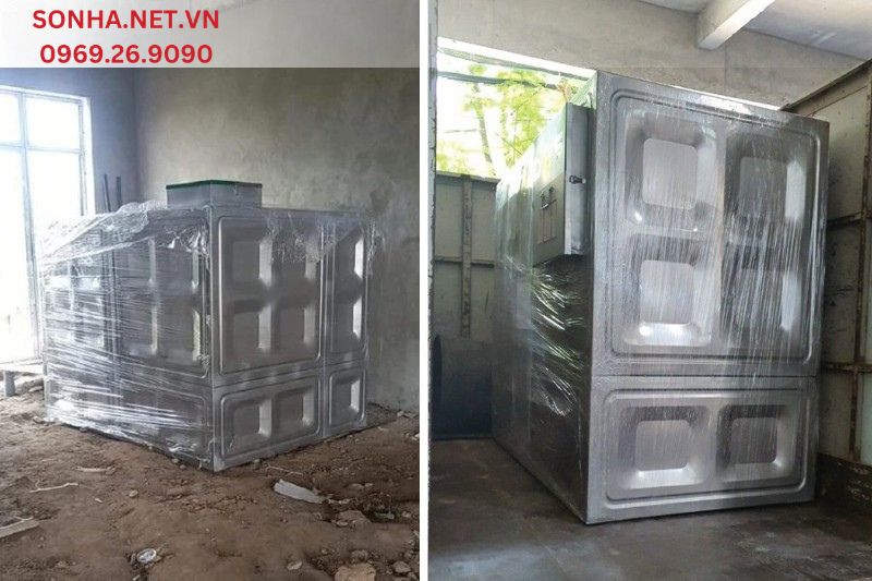 Ảnh thực tế lắp đặt bể nước ngầm Inox SHG cho c&ocirc;ng tr&igrave;nh
