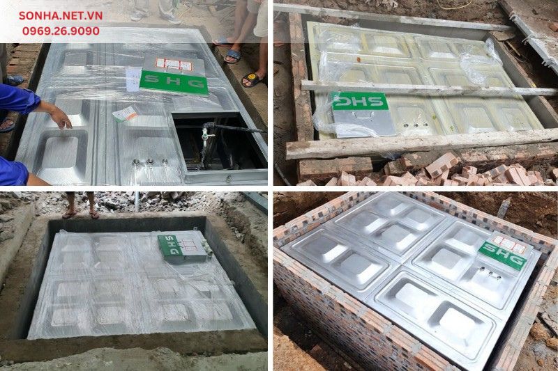H&igrave;nh ảnh thực tế lắp đặt bể nước ngầm Inox SHG cho c&ocirc;ng tr&igrave;nh