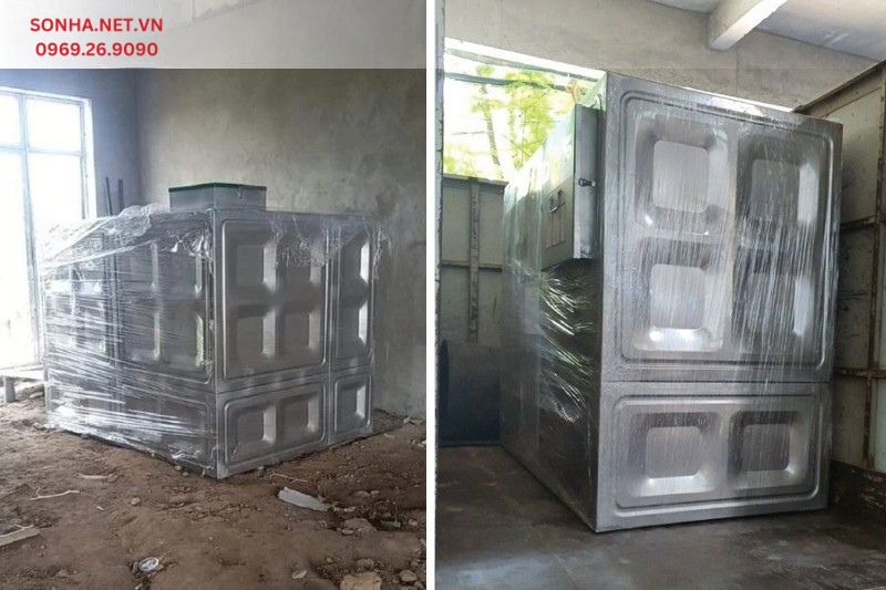 H&igrave;nh ảnh thực tế lắp đặt bể nước ngầm Inox SHG cho c&ocirc;ng tr&igrave;nh