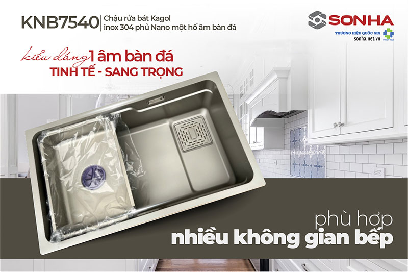 Chậu 1 hố Kagol KNB7540-304 thiết kế &acirc;m b&agrave;n 