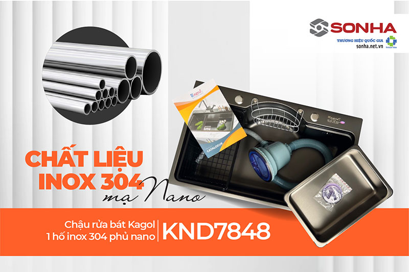 Chậu Kagol KND7848-304 l&agrave;m từ inox 304 mạ nano