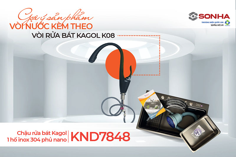 Sử dụng chậu Kagol KND7848-304 c&ugrave;ng v&ograve;i Kagol K08