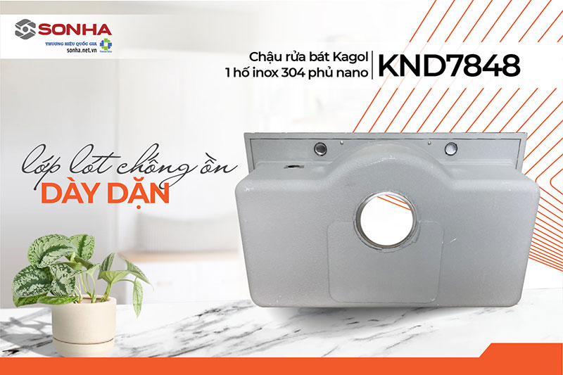 Dưới đ&aacute;y bồn rửa inox Kagol KND7848-304 thiết kế lớp l&oacute;t chống ồn 