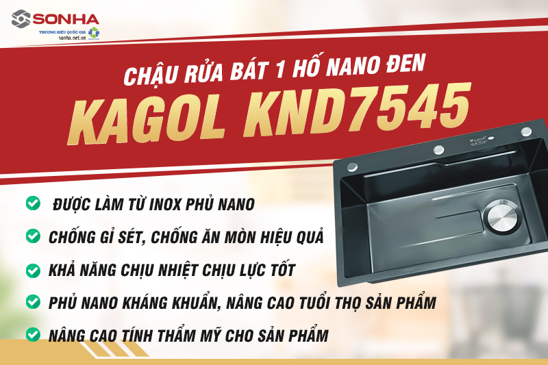 Chậu rửa b&aacute;t inox 1 hố Kagol KND7545 được phủ nano đen
