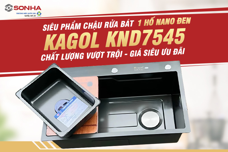 Si&ecirc;u phẩm bồn rửa b&aacute;t 1 hộc Kagol KND7545 phủ nano đen