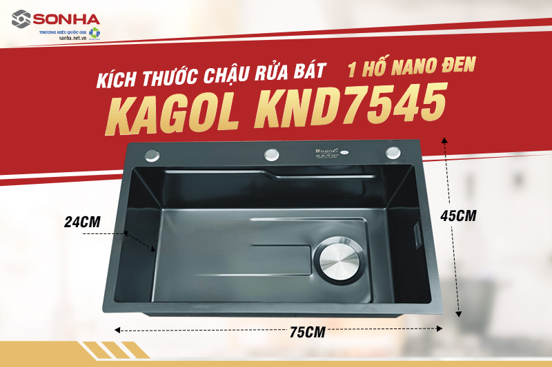 K&iacute;ch thước c&aacute;c chiều của bồn rửa ch&eacute;n 1 hố Kagol KND7545