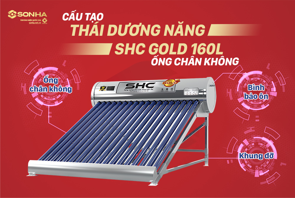 Cấu tạo th&aacute;i dương năng SHC 160l ống ch&acirc;n kh&ocirc;ng