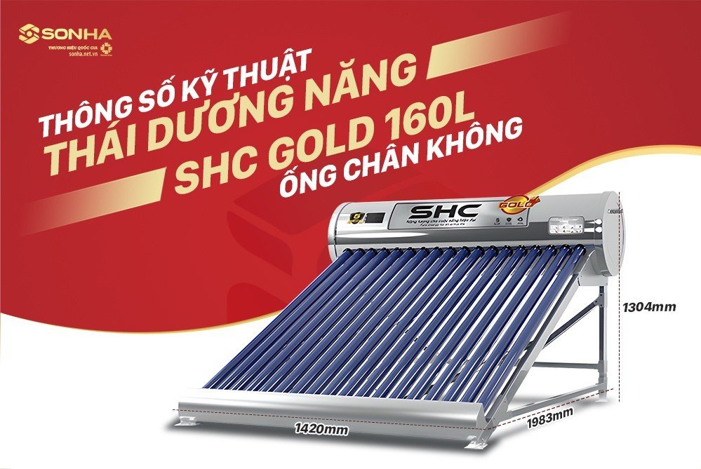 Th&ocirc;ng số kỹ thuật th&aacute;i dương năng SHC Gold 160l ống ch&acirc;n kh&ocirc;ng