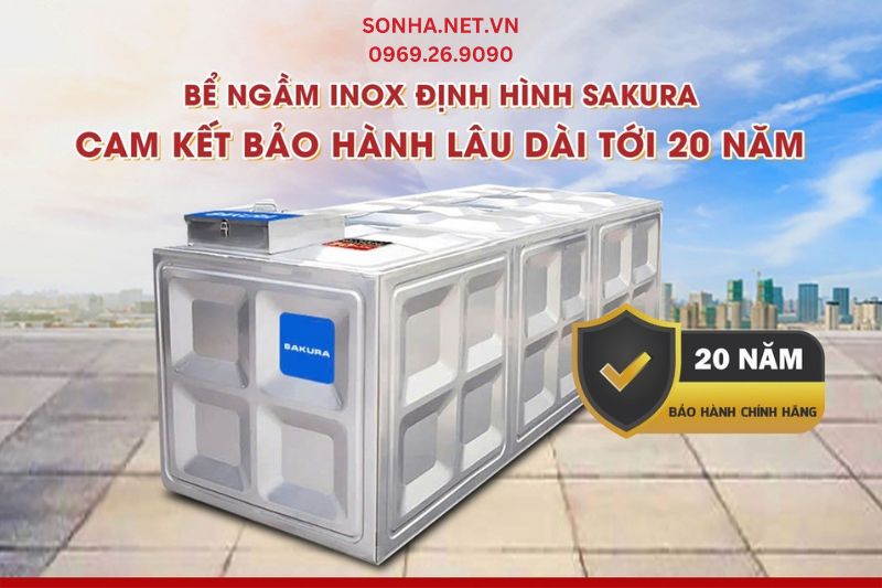 Bể nước ngầm inox định hình Sakura được bảo hành tới 20 năm