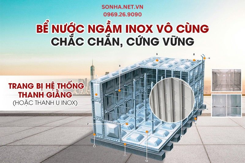 Bể nước ngầm inox rất chắc chắn, cứng cáp