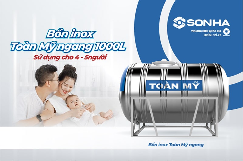 Bồn inox nằm Toàn Mỹ 1000L