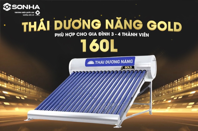 Thái dương năng Sơn Hà Gold 160l phù hợp sử dụng cho gia đình có từ 3-4 người