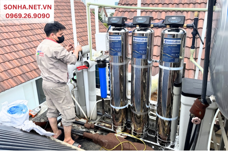 Hình ảnh lắp đặt bộ lọc tổng đầu nguồn Sakura SKT213I tại Vinhome Riverside