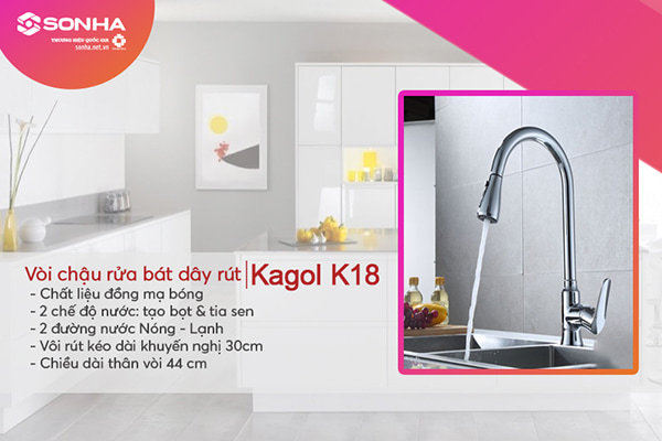 Vòi rửa chén 8KBET hiện đăng mở dây rút Kagol K18